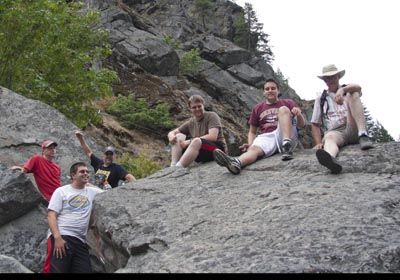 Baker boys and U Steve on rocks in 2009